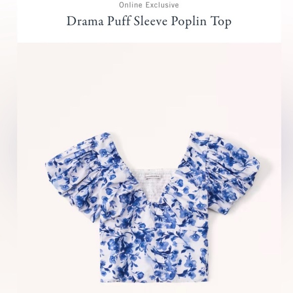 Abercrombie & Fitch Tops - Blue & White Floral Drama Puff Sleeve Poplin Top